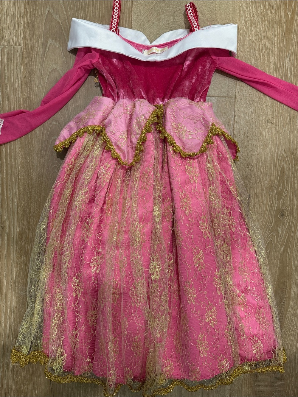 Girls' Pink Princess Costume Dress with Gold Lace - Picture 3 of 3